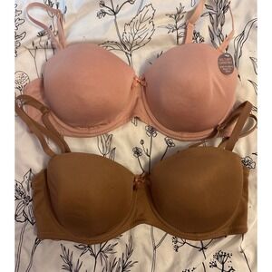 NEW Body Glamour 2 Lightly Lined Push-up Underwire Bras, 36C, Pink/Brown‎